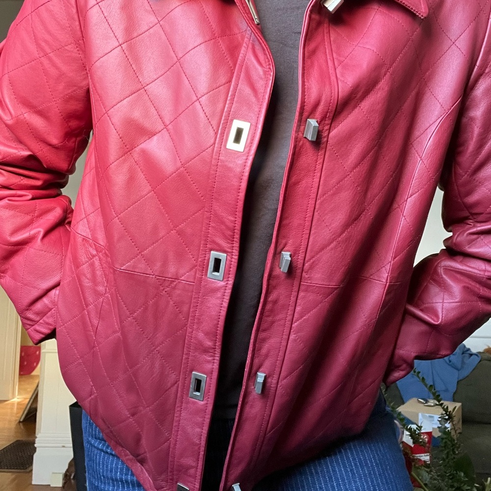 Red Quilted Leather Jacket